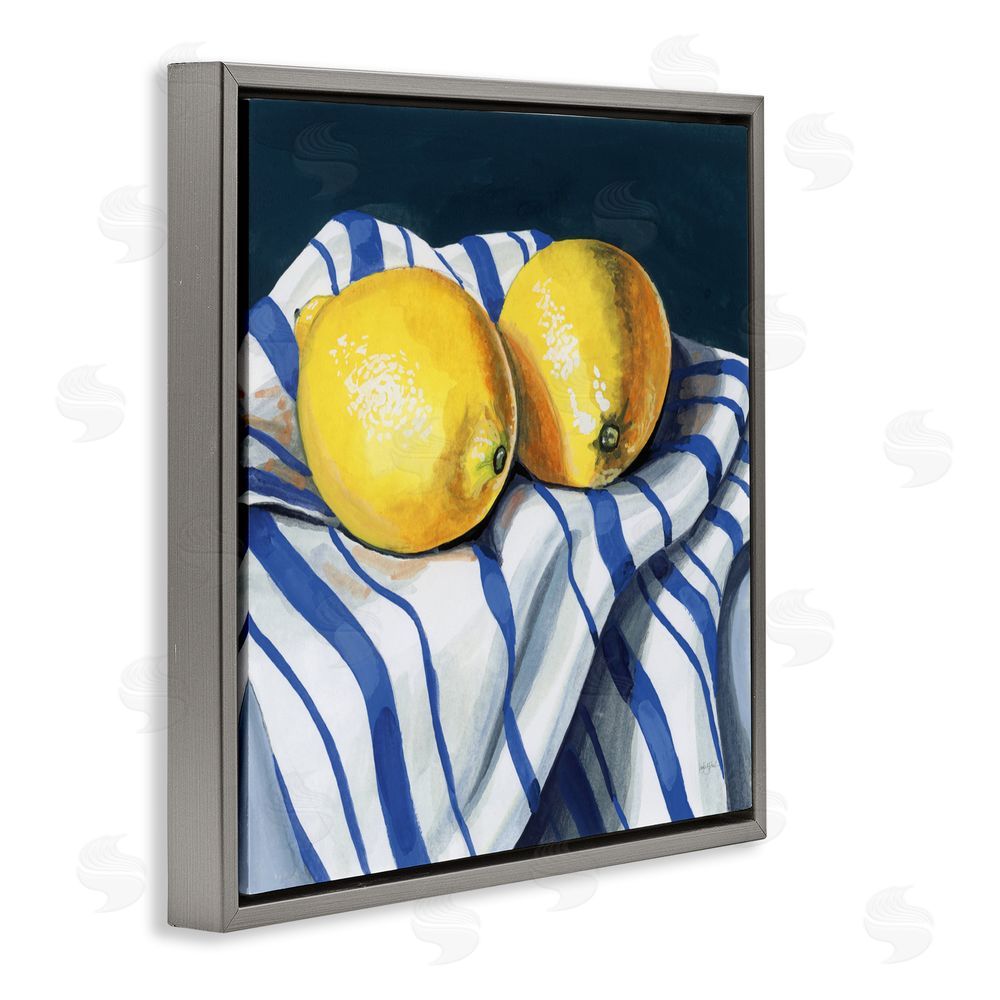 Kate Jarvik Birch Fresh Kitchen Lemons on Dishtowel Gray Floating Frame Canvas Wall Art Print