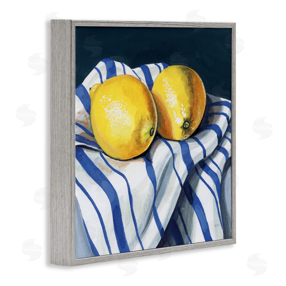 Kate Jarvik Birch Fresh Kitchen Lemons on Dishtowel Gray Framed Giclee Wall Art Print