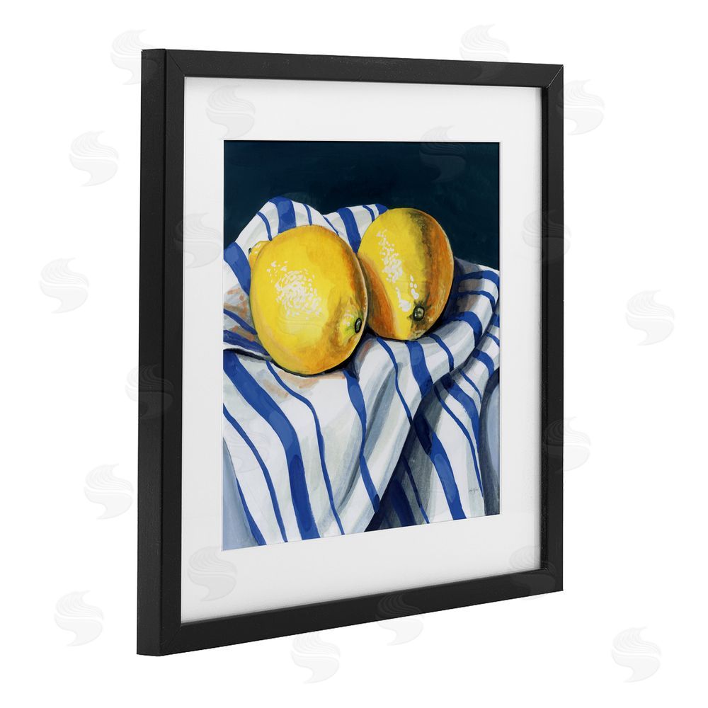 Kate Jarvik Birch Fresh Kitchen Lemons on Dishtowel Black Framed Print Under Glass Wall Art