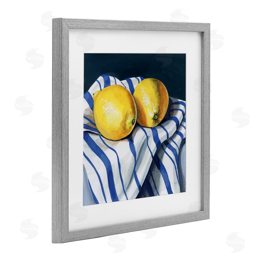 Kate Jarvik Birch Fresh Kitchen Lemons on Dishtowel Gray Framed Print Under Glass Wall Art