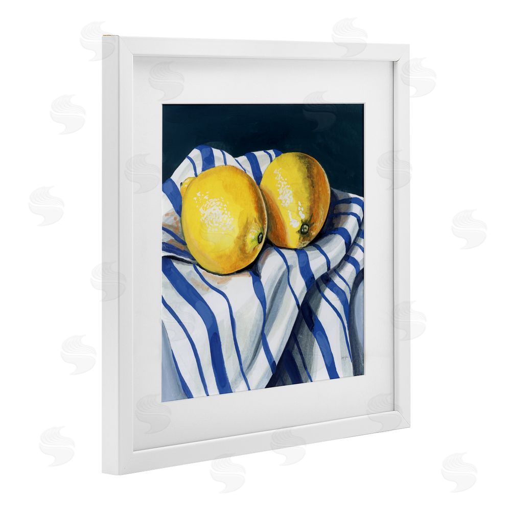 Kate Jarvik Birch Fresh Kitchen Lemons on Dishtowel White Framed Print Under Glass Wall Art
