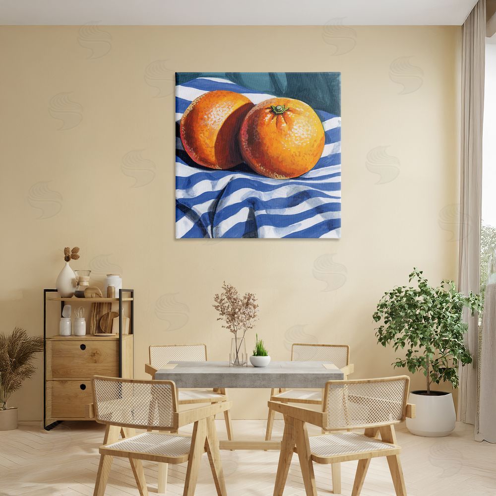 Kate Jarvik Birch Oranges On Striped Cloth Canvas Wall Art Print in Room