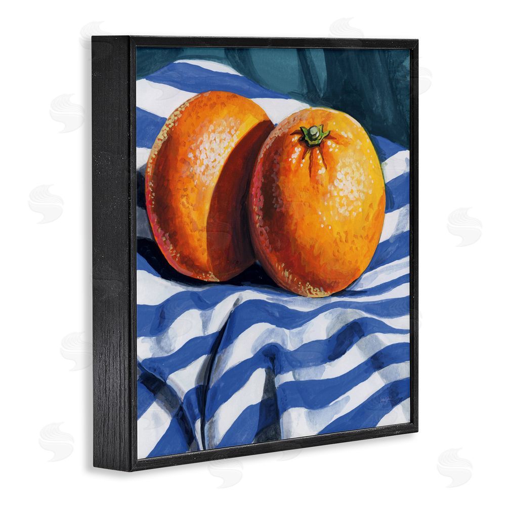 Kate Jarvik Birch Oranges On Striped Cloth Black Framed Giclee Wall Art Print