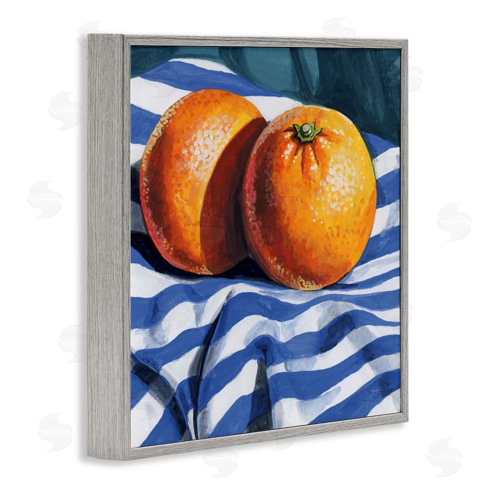 Kate Jarvik Birch Oranges On Striped Cloth Gray Framed Giclee Wall Art Print