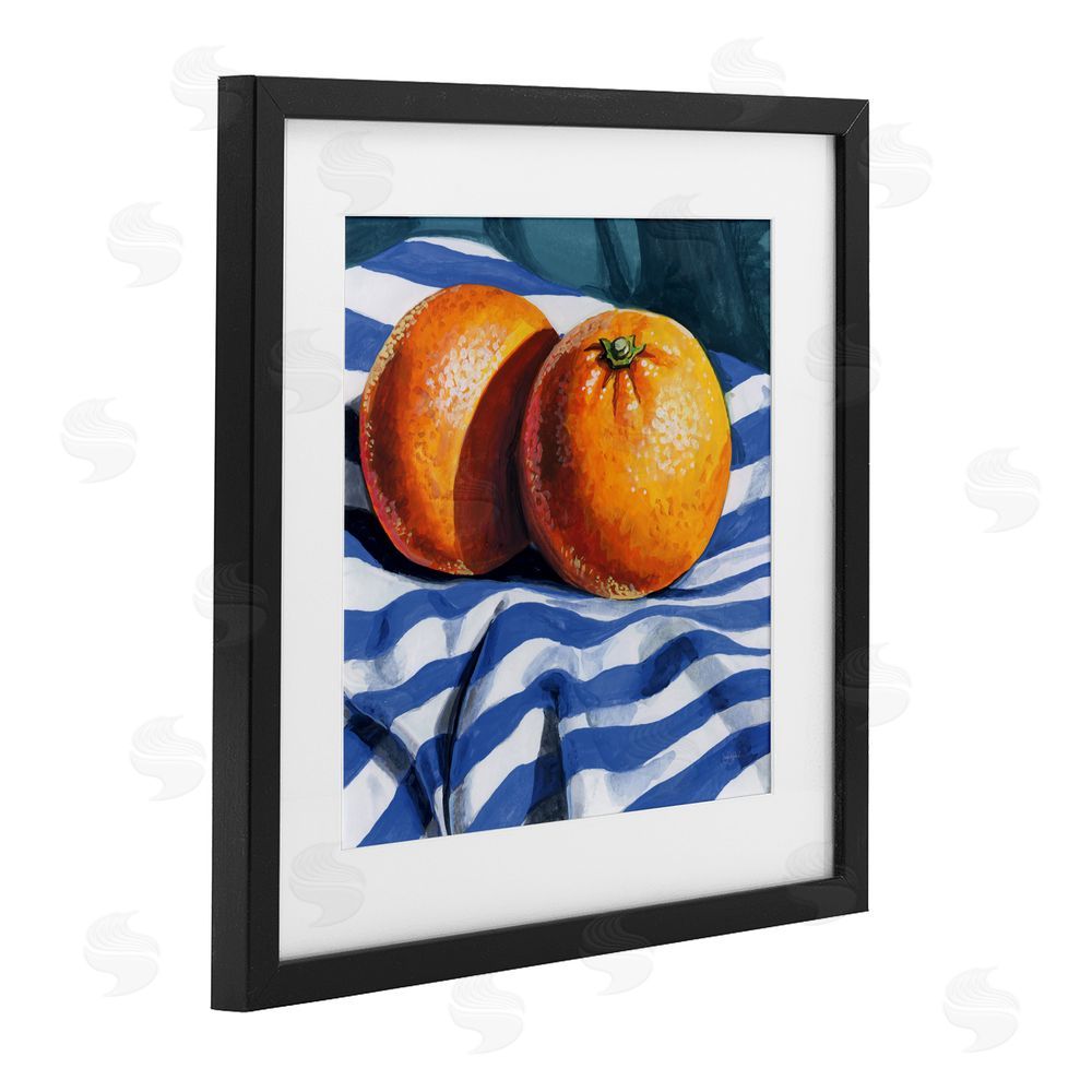 Kate Jarvik Birch Oranges On Striped Cloth Black Framed Print Under Glass Wall Art