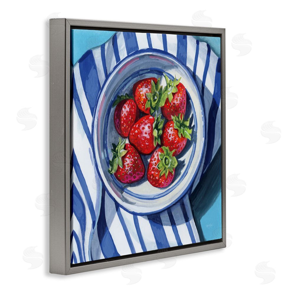 Kate Jarvik Birch Fresh Picked Kitchen Strawberries Gray Floating Frame Canvas Wall Art Print