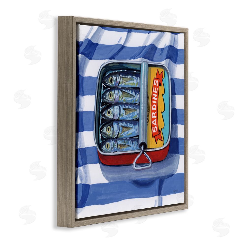 Kate Jarvik Birch Sardines On Striped Cloth Brown Floating Frame Canvas Wall Art Print