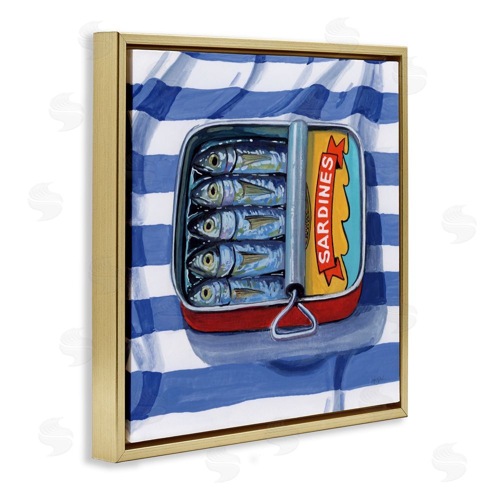 Kate Jarvik Birch Sardines On Striped Cloth Gold Floating Frame Canvas Wall Art Print