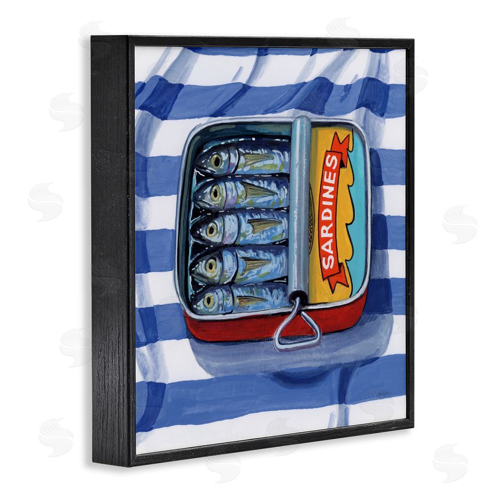 Kate Jarvik Birch Sardines On Striped Cloth Black Framed Giclee Wall Art Print