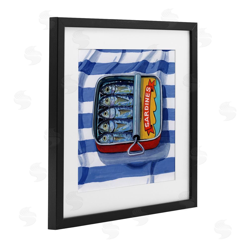 Kate Jarvik Birch Sardines On Striped Cloth Black Framed Print Under Glass Wall Art