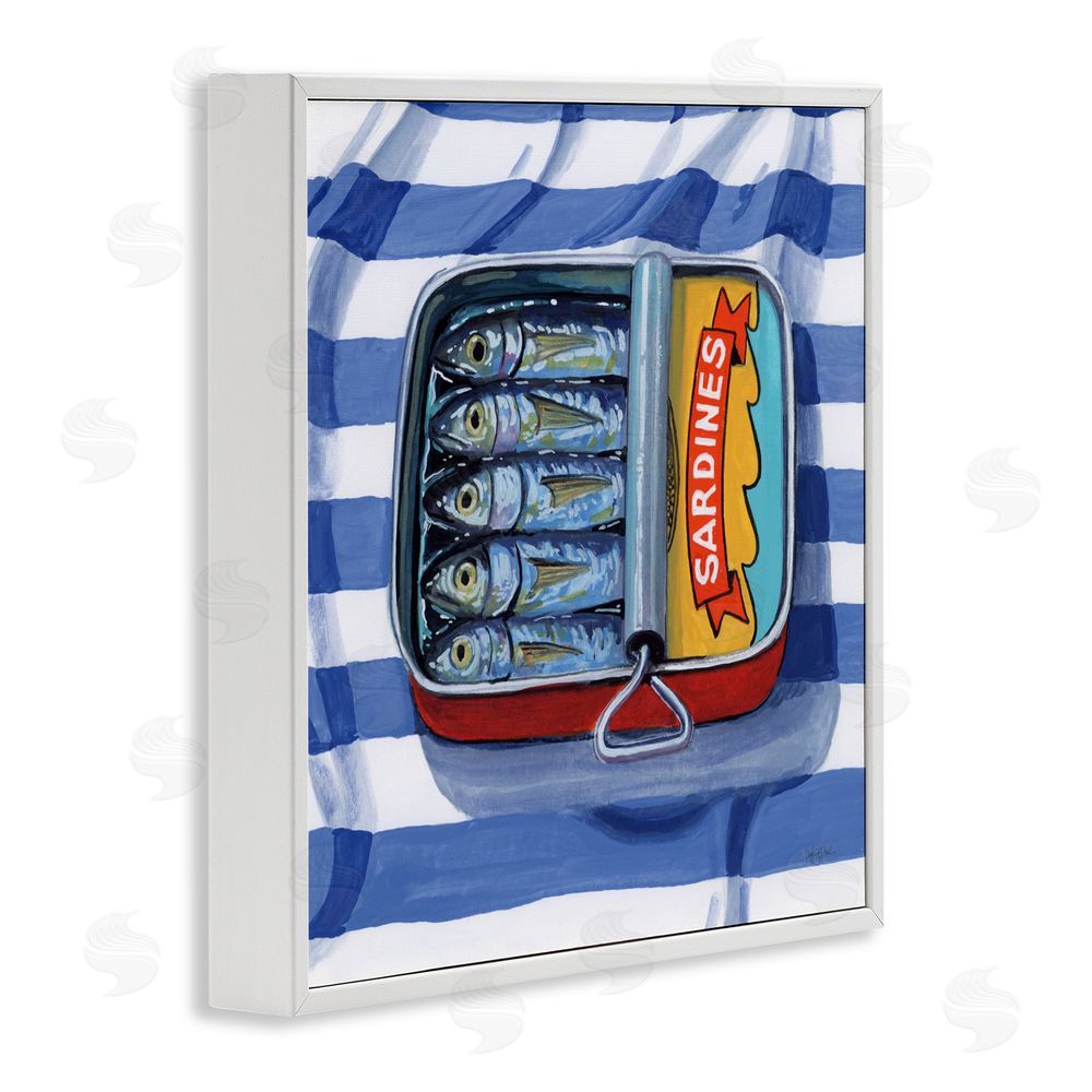 Kate Jarvik Birch Sardines On Striped Cloth White Framed Giclee Wall Art Print