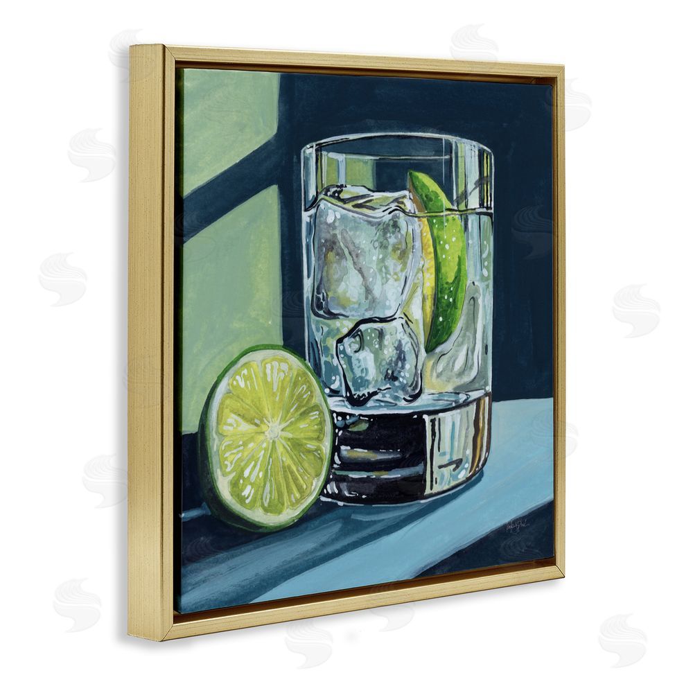 Kate Jarvik Birch Lime & Gin Tonic Cocktail Gold Floating Frame Canvas Wall Art Print