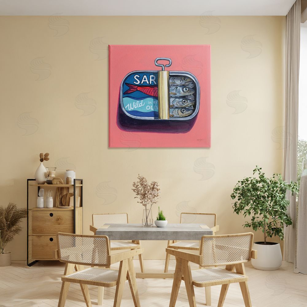 Kate Jarvik Birch Wild Sardines on Pink Stretched Canvas Wall Art in Room