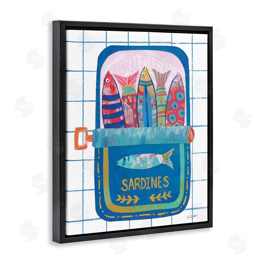 Courtney Prahl Silly Sardines Blue Tin Black Floating Frame Canvas Wall Art Print