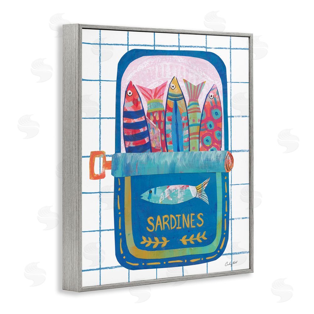 Courtney Prahl Silly Sardines Blue Tin Gray Framed Giclee Wall Art Print