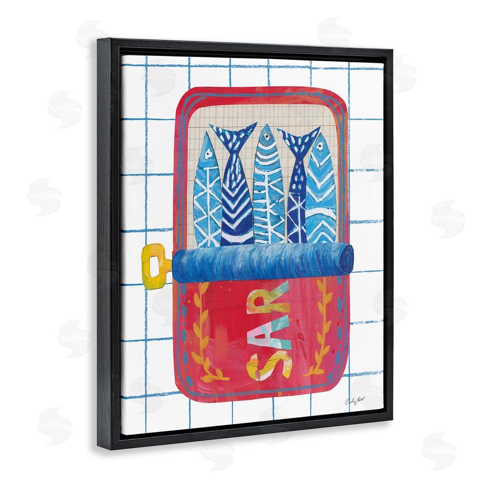 Courtney Prahl Silly Sardines Red Tin Black Floating Frame Canvas Wall Art Print
