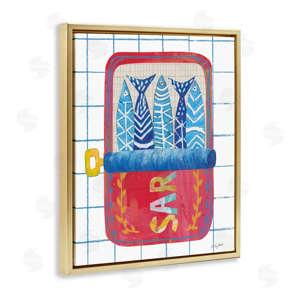 Courtney Prahl Silly Sardines Red Tin Gold Floating Frame Canvas Wall Art Print