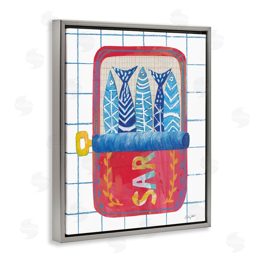 Courtney Prahl Silly Sardines Red Tin Gray Floating Frame Canvas Wall Art Print
