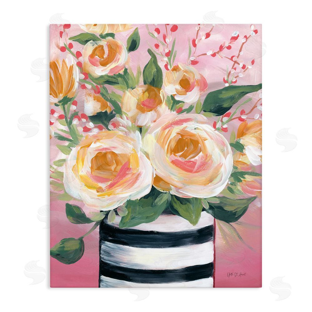 Yvette St. Amant Spring Blooms in Striped Vase Stretched Canvas Wall Art Print