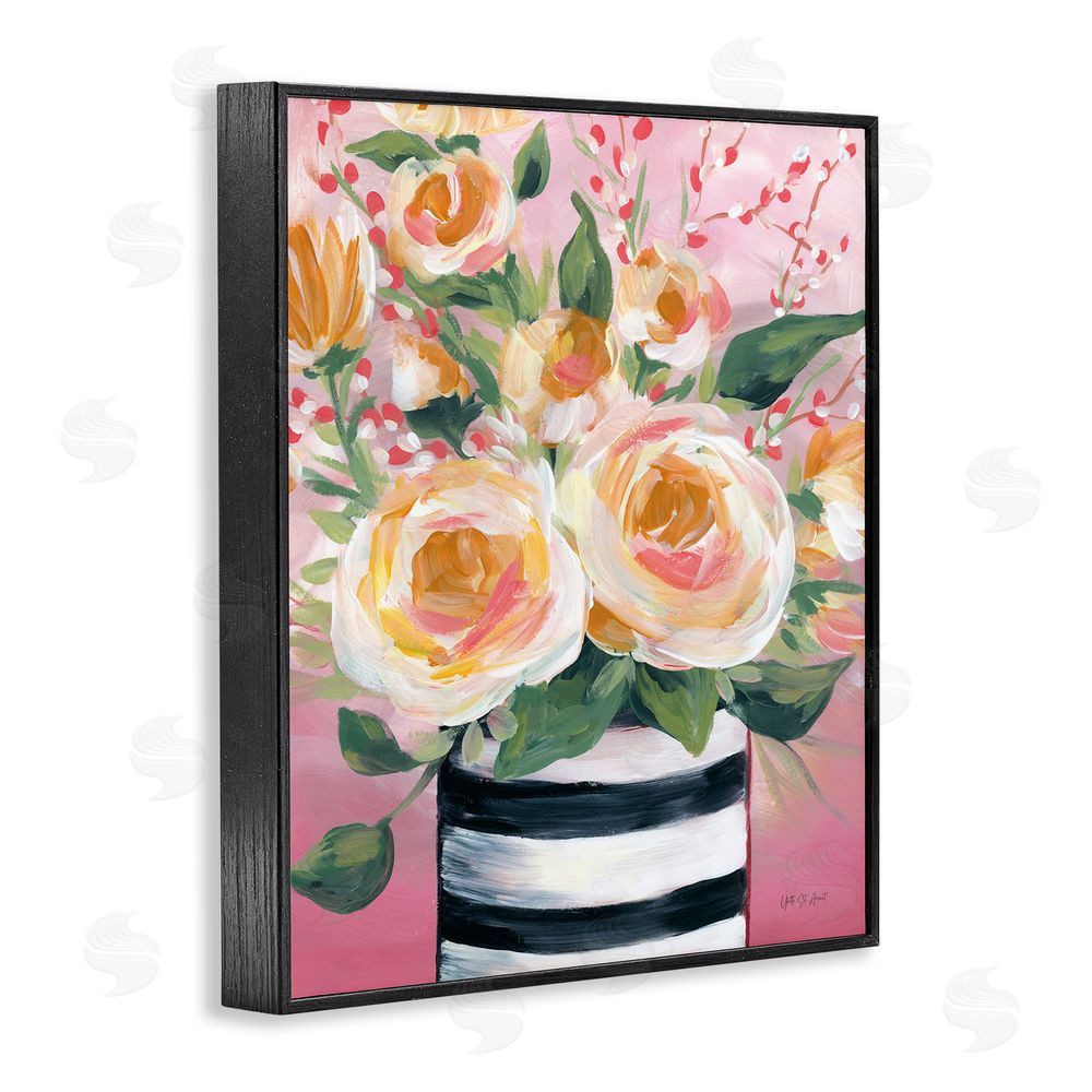 Yvette St. Amant Spring Blooms in Striped Vase Black Framed Giclee Wall Art Print