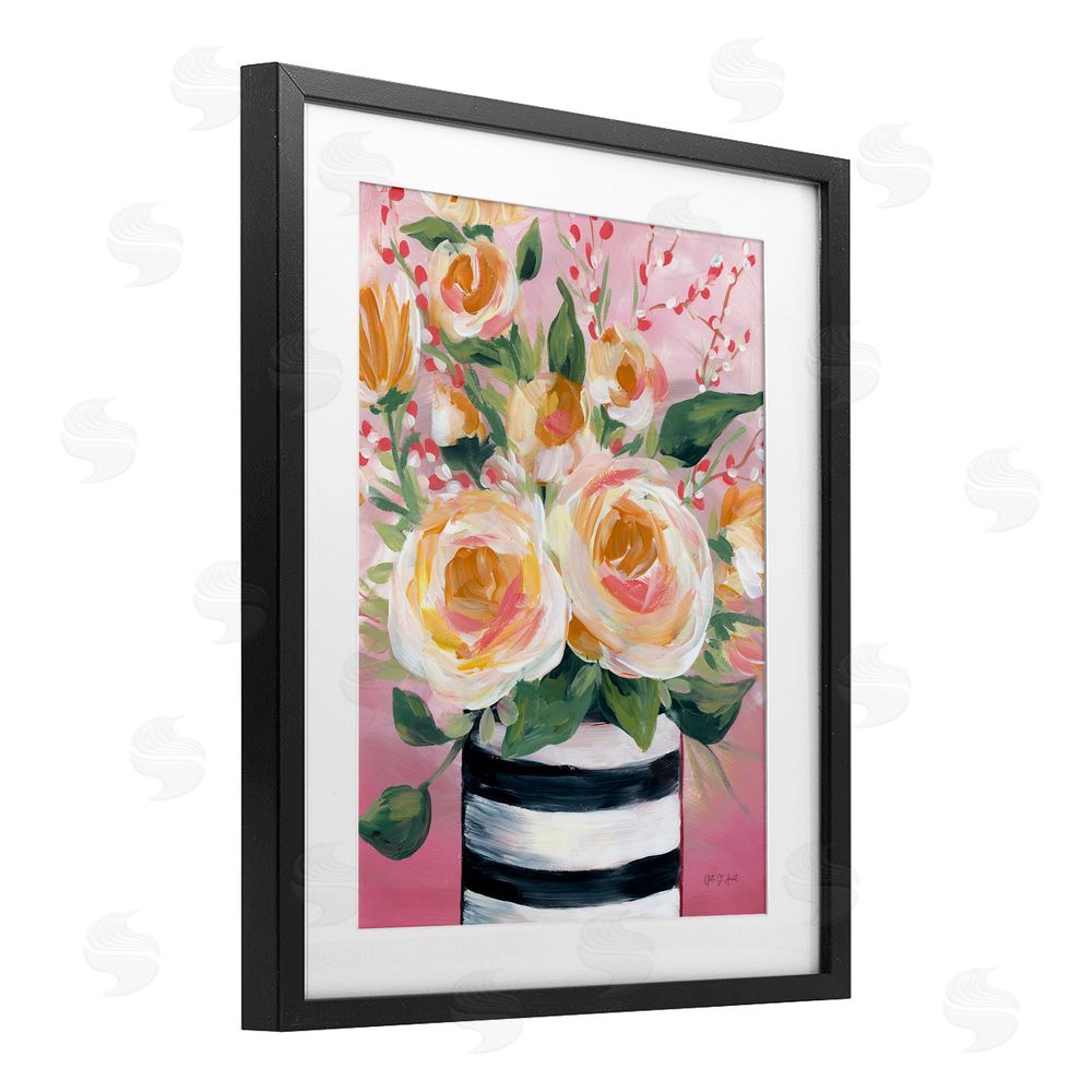 Yvette St. Amant Spring Blooms in Striped Vase Black Framed Print Under Glass Wall Art