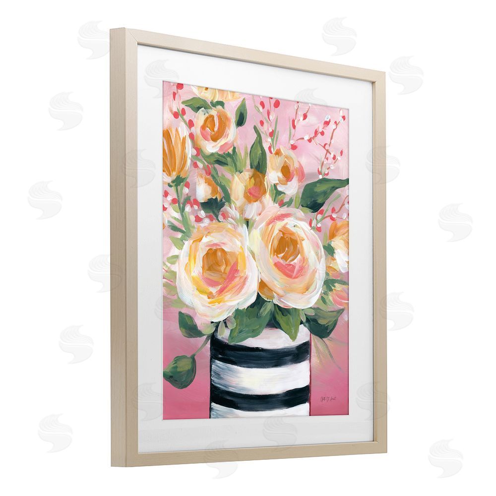 Yvette St. Amant Spring Blooms in Striped Vase Birch Framed Print Under Glass Wall Art
