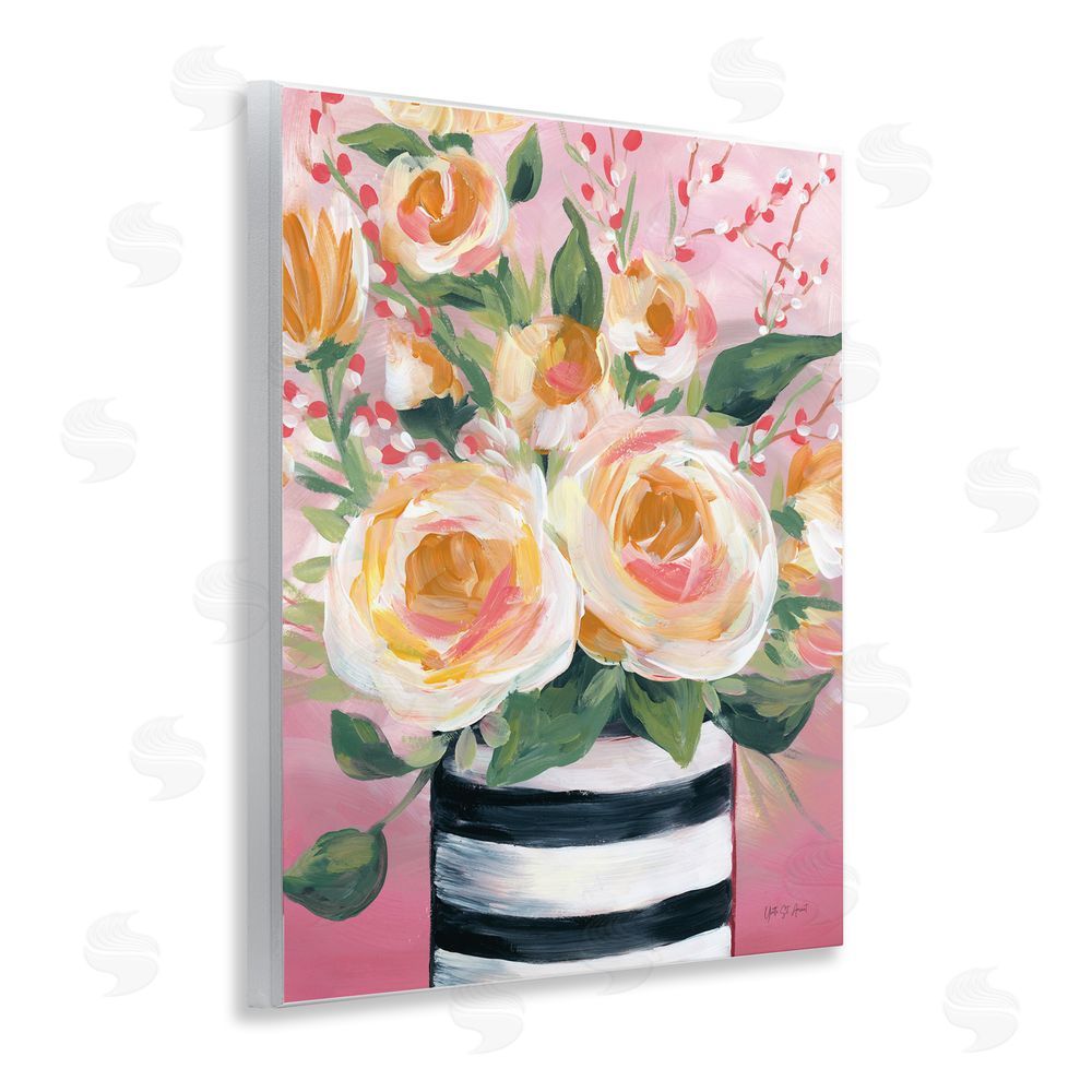 Yvette St. Amant Spring Blooms in Striped Vase Wall Plaque Art Print