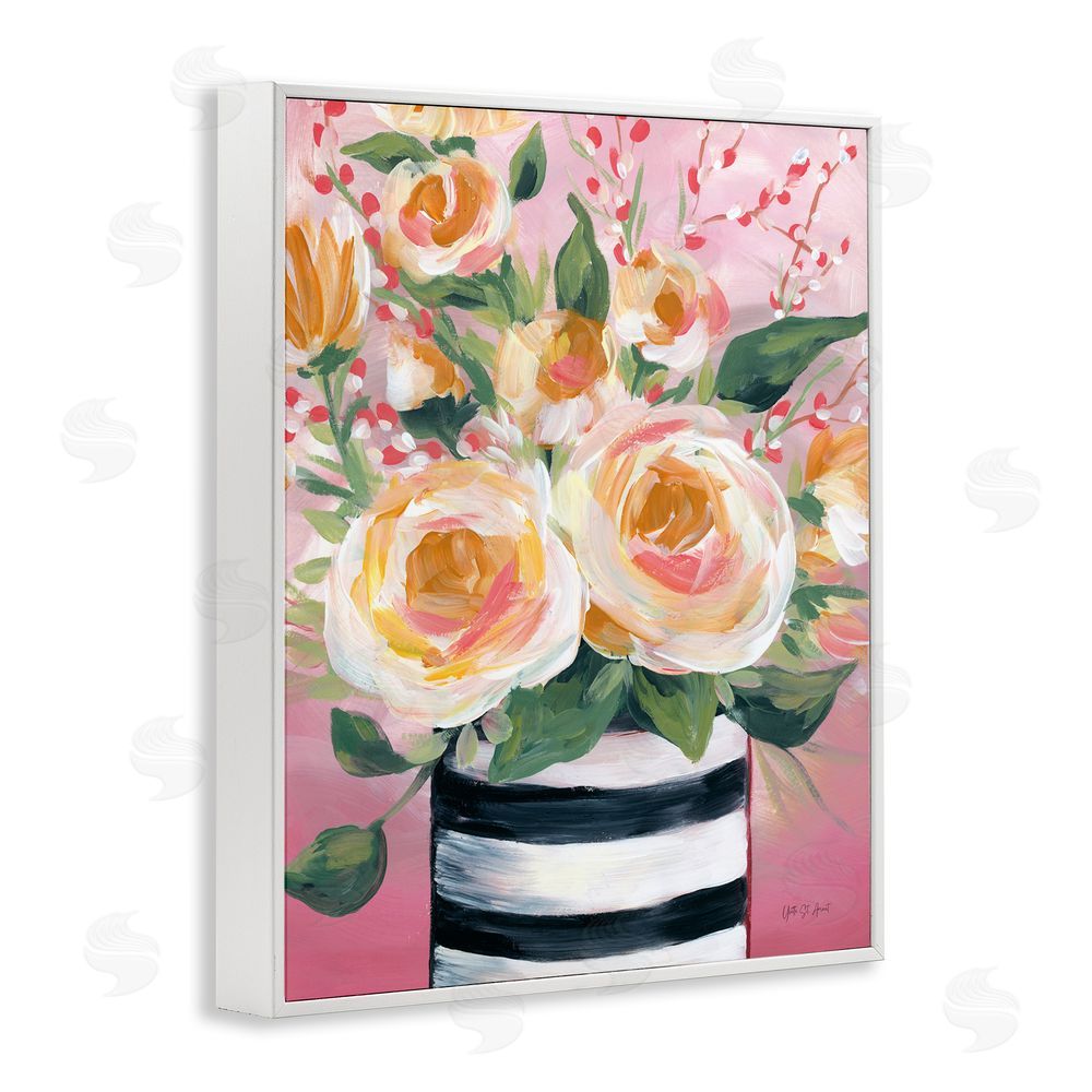 Yvette St. Amant Spring Blooms in Striped Vase White Framed Giclee Wall Art Print