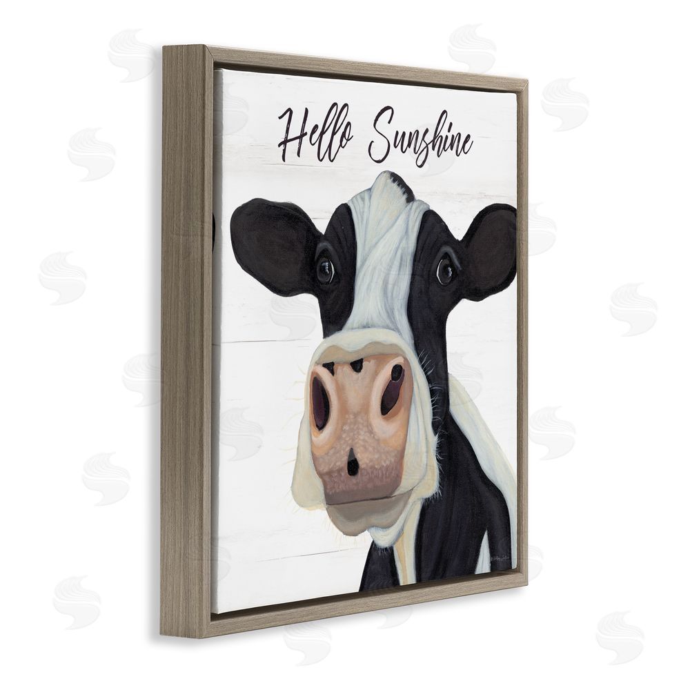 Ashley Justice Hello Sunshine Country Cow Brown Floating Frame Canvas Wall Art Print