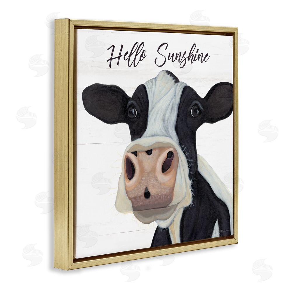 Ashley Justice Hello Sunshine Country Cow Gold Floating Frame Canvas Wall Art Print