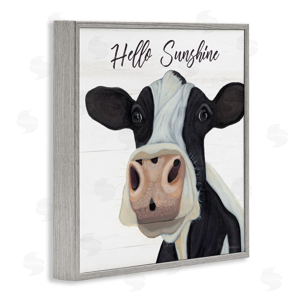 Ashley Justice Hello Sunshine Country Cow Gray Framed Giclee Wall Art Print