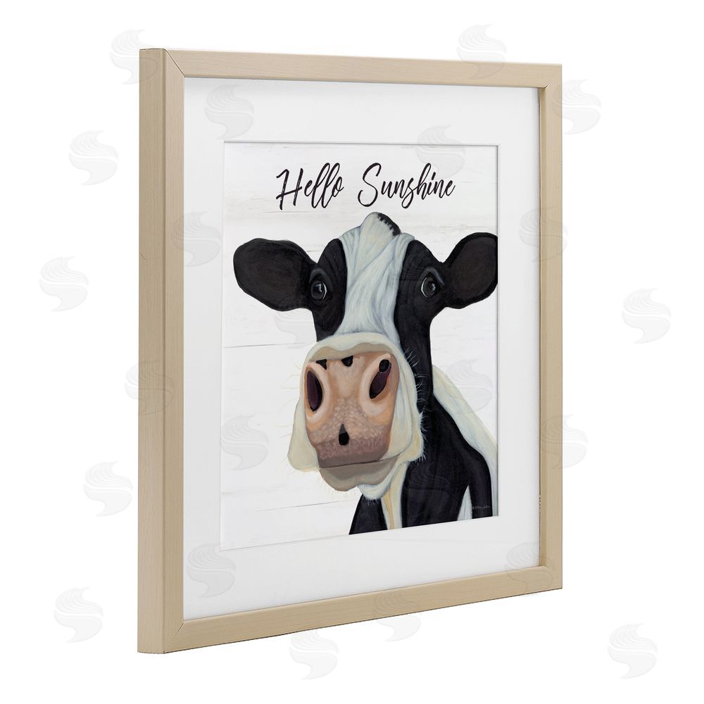 Ashley Justice Hello Sunshine Country Cow Birch Framed Print Under Glass Wall Art