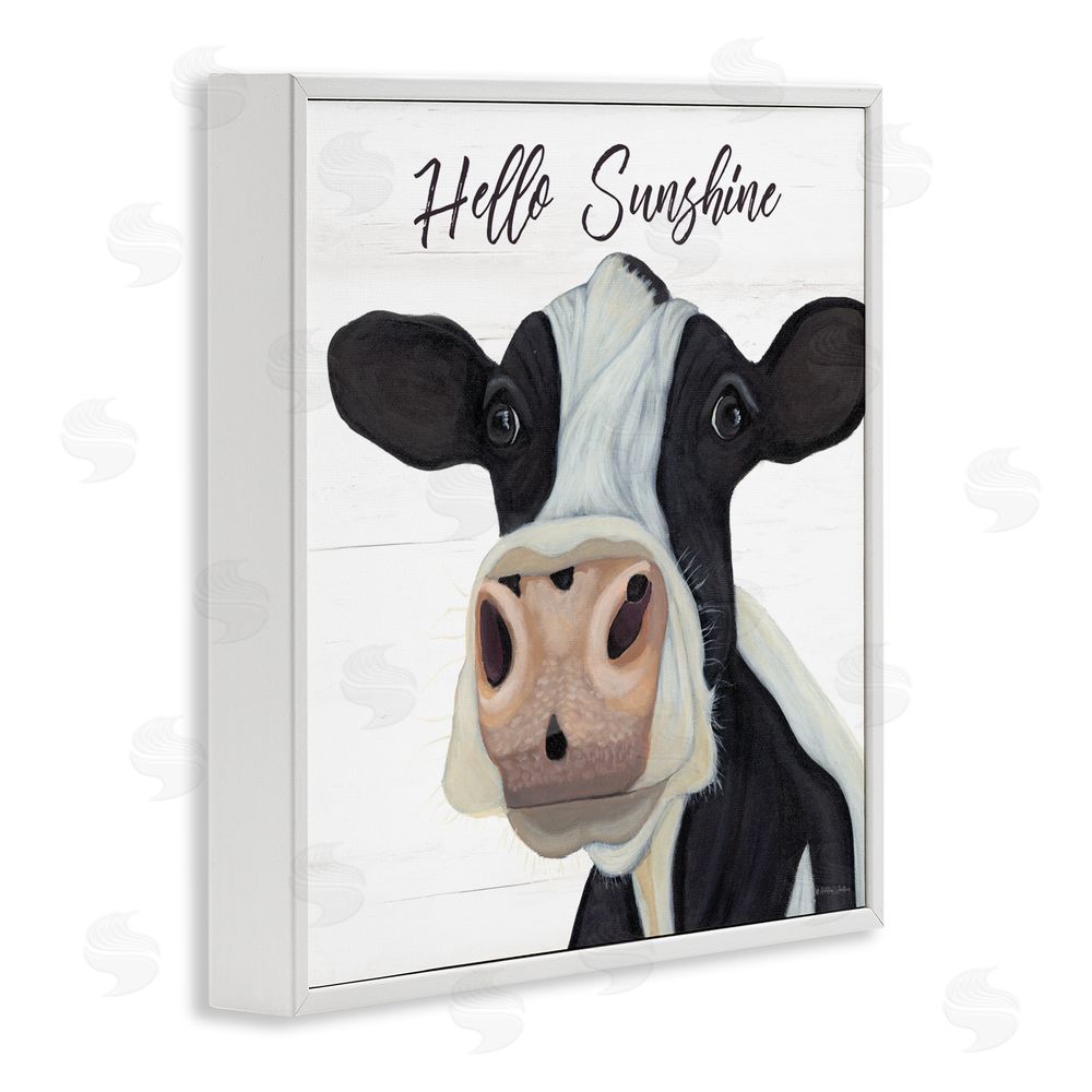 Ashley Justice Hello Sunshine Country Cow White Framed Giclee Wall Art Print