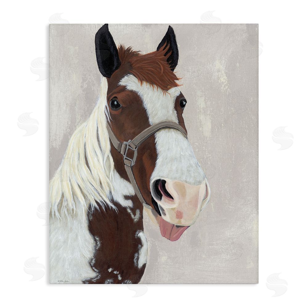 Ashley Justice Henry Horse Funny Tongue Stretched Canvas Wall Art Print