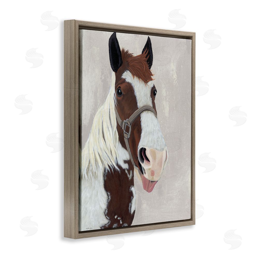 Ashley Justice Henry Horse Funny Tongue Brown Floating Frame Canvas Wall Art Print
