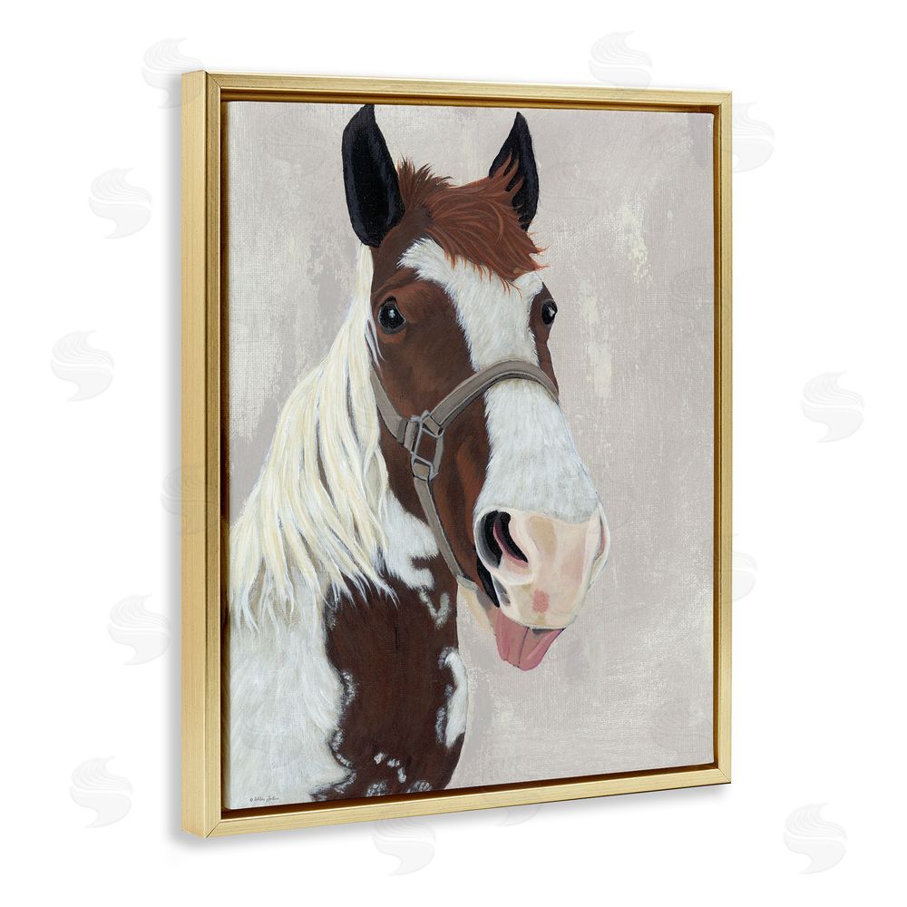 Ashley Justice Henry Horse Funny Tongue Gold Floating Frame Canvas Wall Art Print