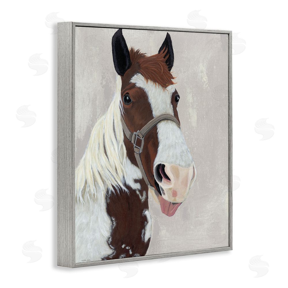 Ashley Justice Henry Horse Funny Tongue Gray Framed Giclee Wall Art Print
