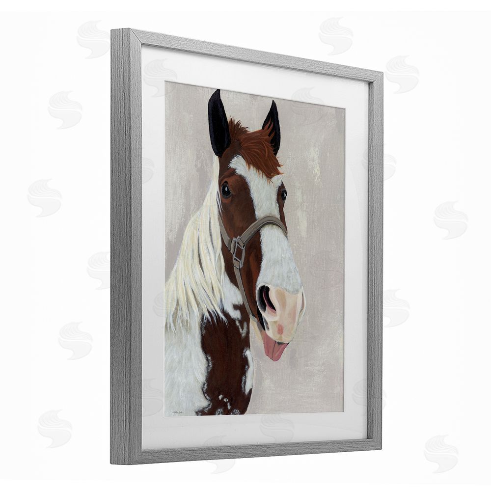 Ashley Justice Henry Horse Funny Tongue Gray Framed Print Under Glass Wall Art
