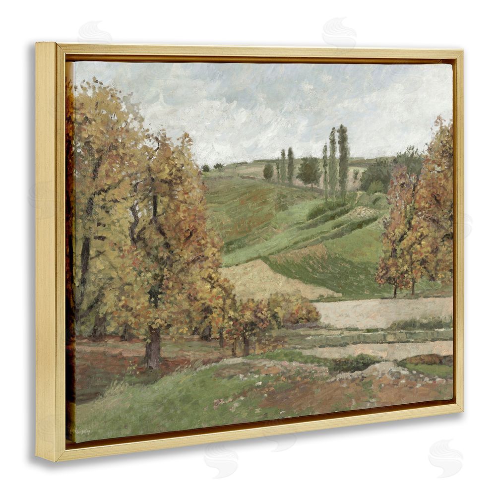 Amber Sterling Rural Hills with Fall Trees Gold Floating Frame Canvas Wall Art Print