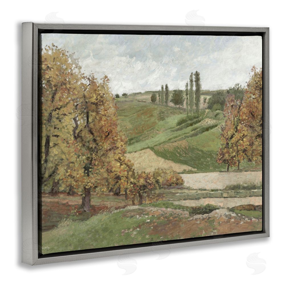 Amber Sterling Rural Hills with Fall Trees Gray Floating Frame Canvas Wall Art Print