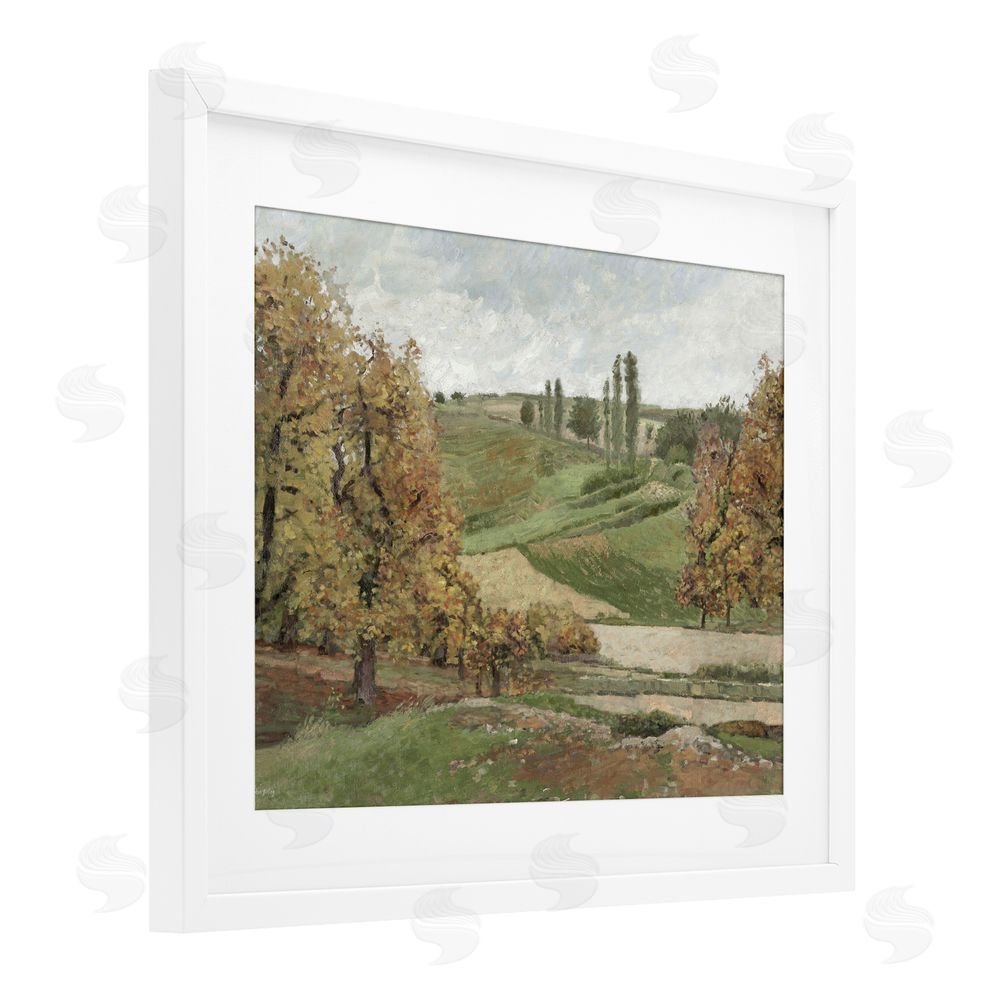 Amber Sterling Rural Hills with Fall Trees White Framed Print Under Glass with Mat Wall Art