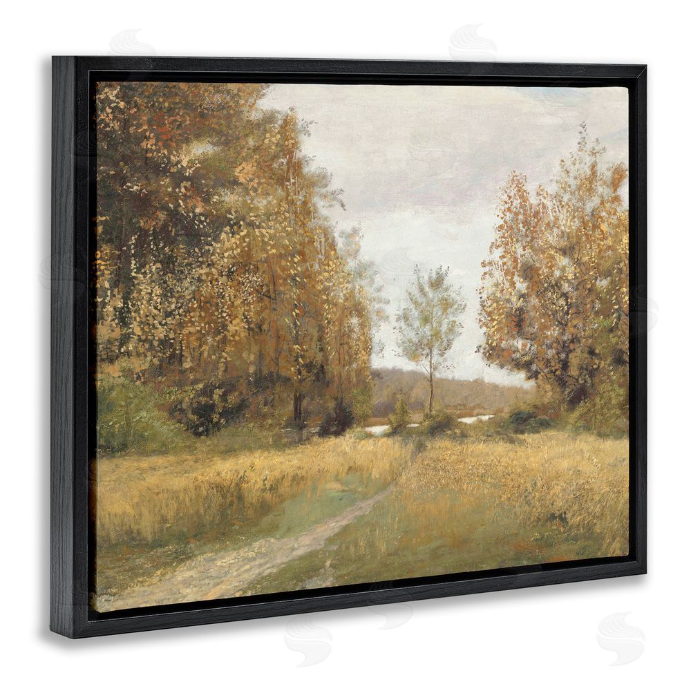 Amber Sterling Path Through Autumn Trees Black Floating Frame Canvas Wall Art Print