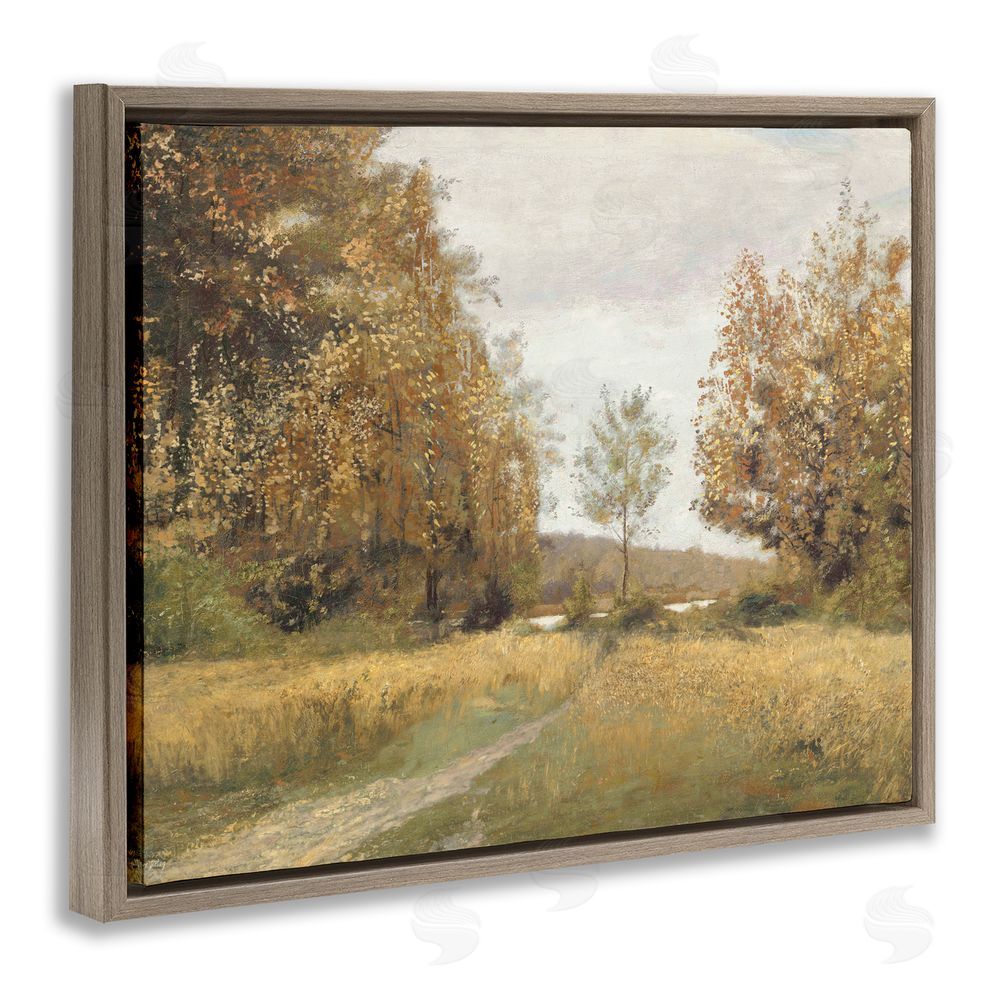 Amber Sterling Path Through Autumn Trees Brown Floating Frame Canvas Wall Art Print