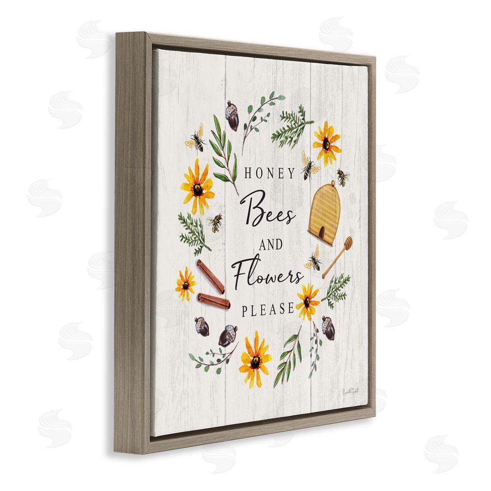 Elizabeth Tyndall Country Cottage Wreath & Quote Brown Floating Frame Canvas Wall Art Print