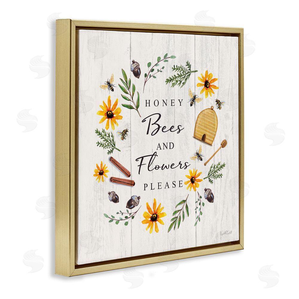 Elizabeth Tyndall Country Cottage Wreath & Quote Gold Floating Frame Canvas Wall Art Print