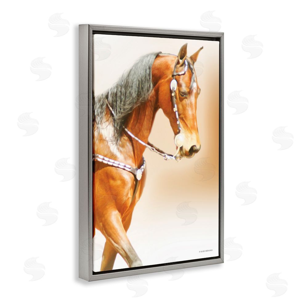 Kari Brooks Brown Majestic Horse Gray Floating Frame Canvas Wall Art Print