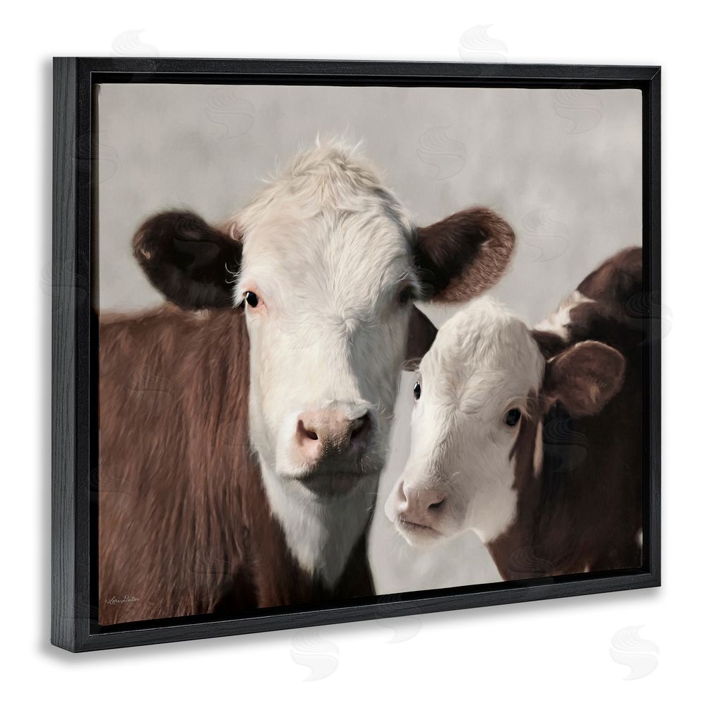 Lori Deiter Mommy & Me Cows Black Floating Frame Canvas Wall Art Print