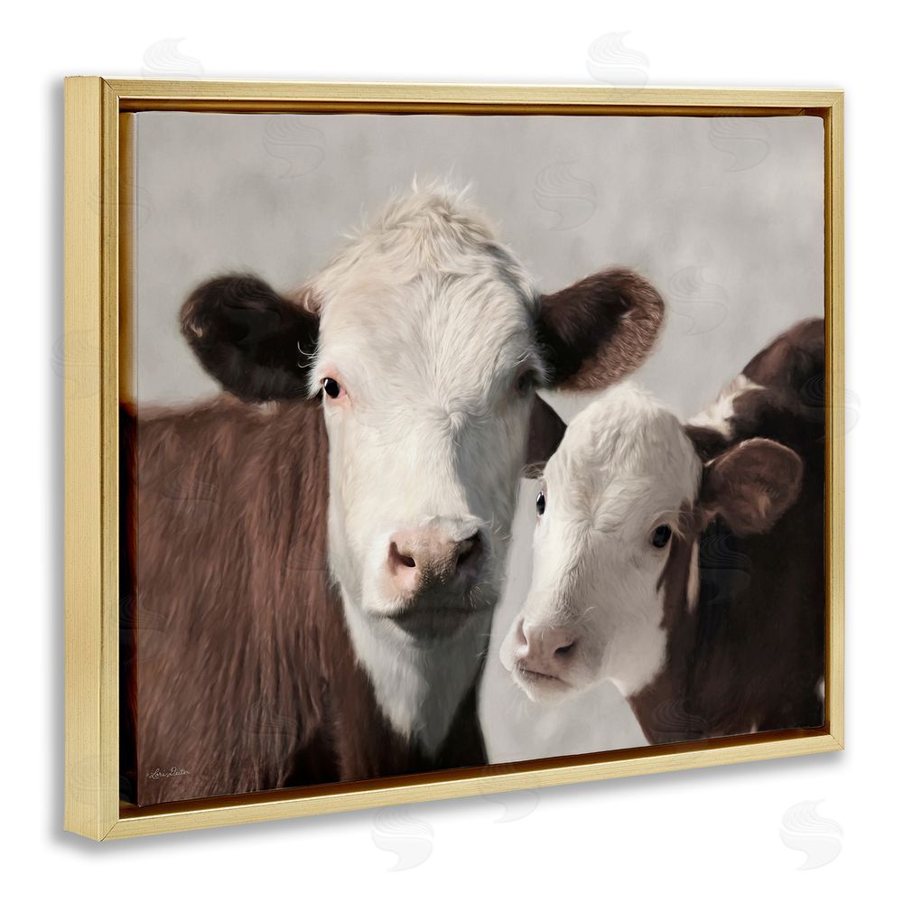 Lori Deiter Mommy & Me Cows Gold Floating Frame Canvas Wall Art Print