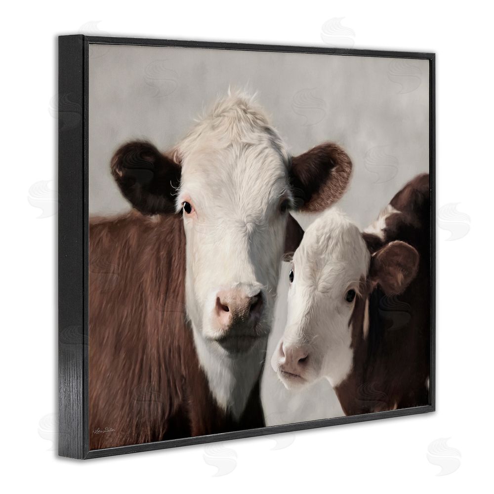 Lori Deiter Mommy & Me Cows Black Framed Giclee Wall Art Print