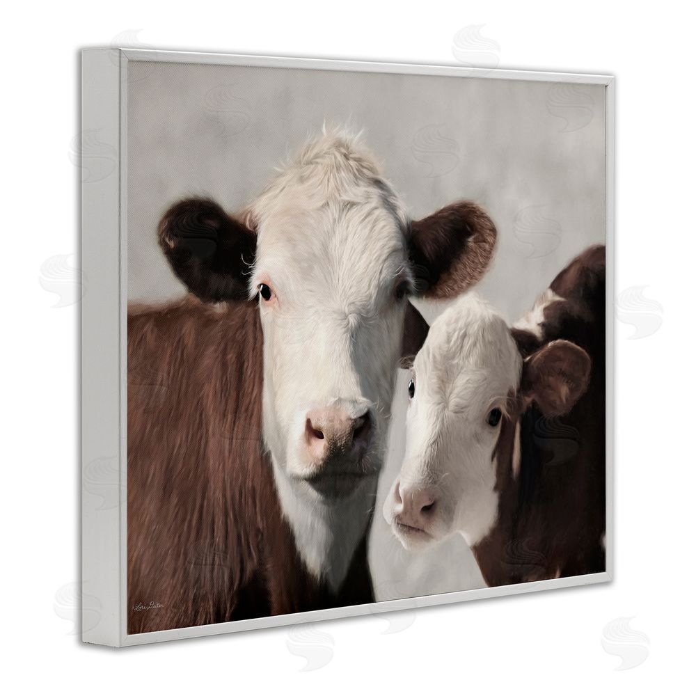 Lori Deiter Mommy & Me Cows White Framed Giclee Wall Art Print